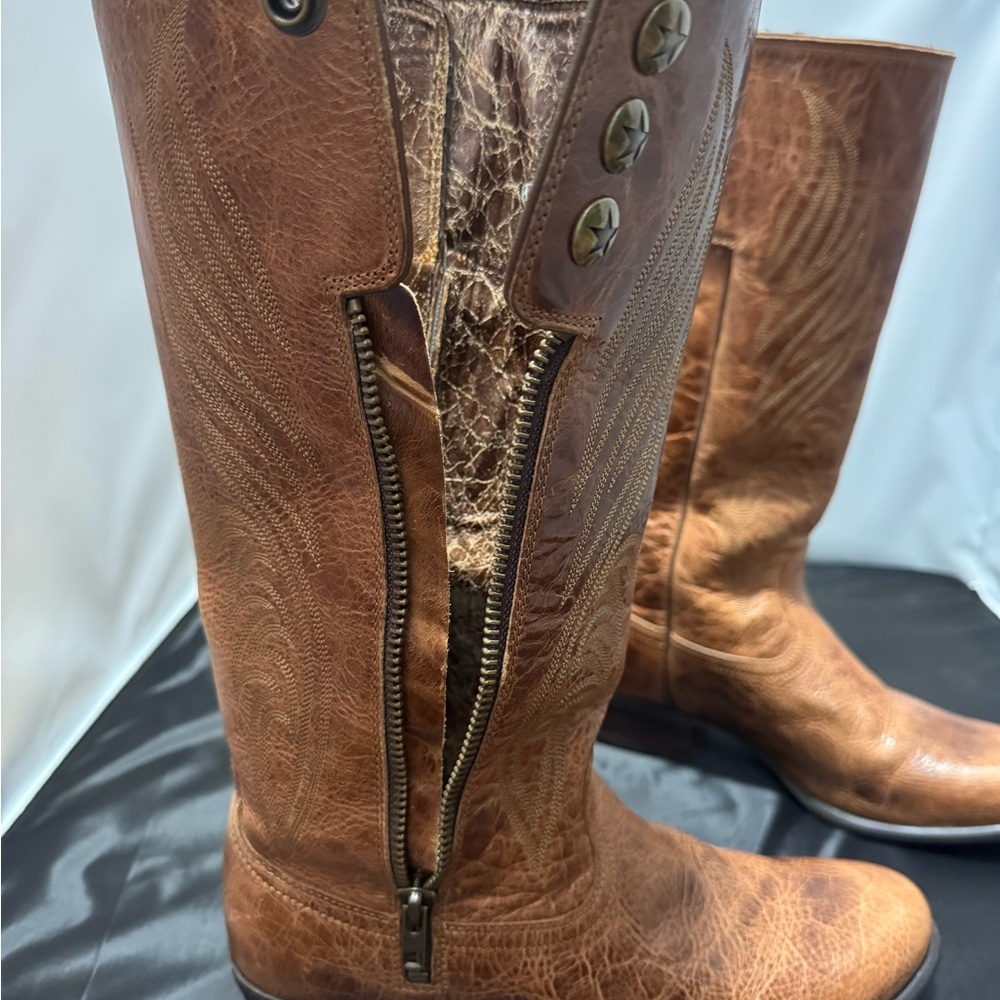 Ariat Tan Leather Embroidered Mid-Calf Heeled Boots - Picture 3 of 9